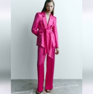 ZARA satin matching set of blazer and wide leg pants